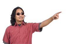 Long Hair Man With Sunglasses Pointing Something Stock Images