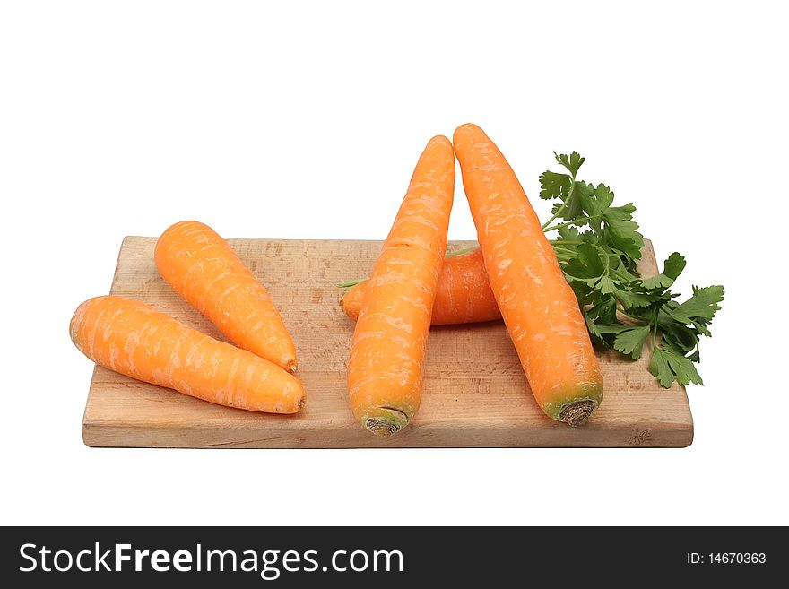 Carrots with parsley on white background