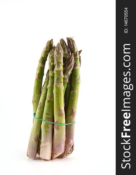 Standing asparagus isolated on white background