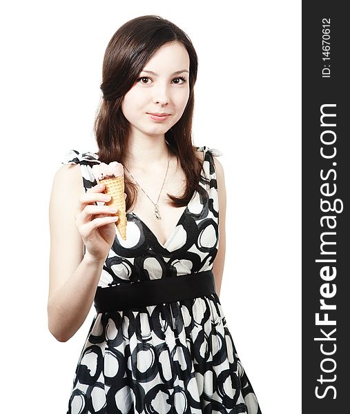 Girl with ice cream isolated on white