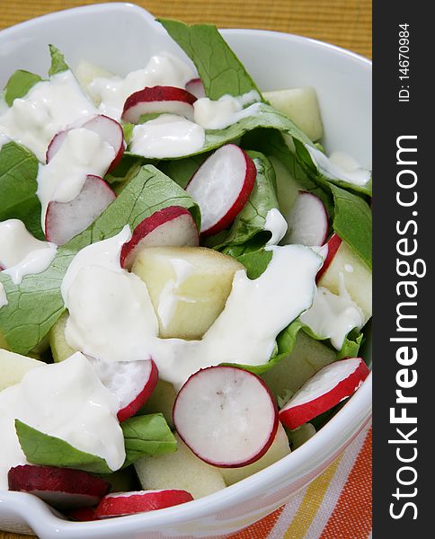 Fresh green salad with apple and red radish