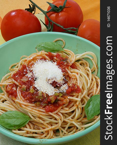 Delicious pasta with fresh tomato sauce. Delicious pasta with fresh tomato sauce