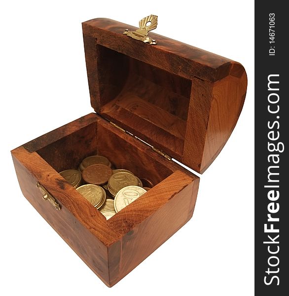Wooden Chest with Coins