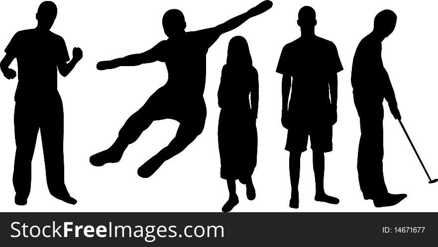 Group silhouettes on white background,. Group silhouettes on white background,