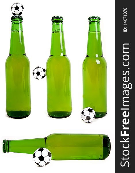 Cool beer bottles playing soccer. Cool beer bottles playing soccer