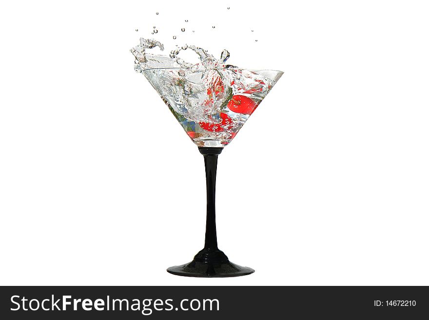 Water crown in cocktail glasses Vine splashes in glass isolated on white