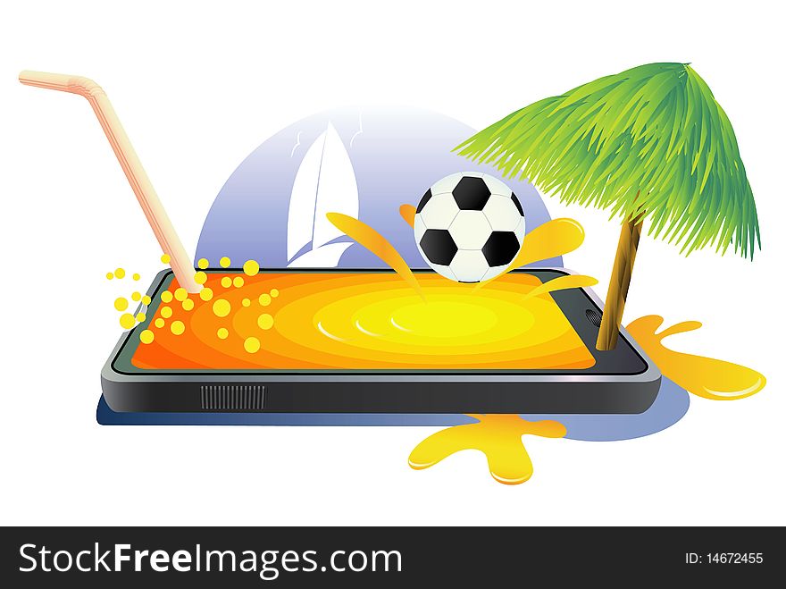 Leisure and holiday objects in mobile phone. Leisure and holiday objects in mobile phone.