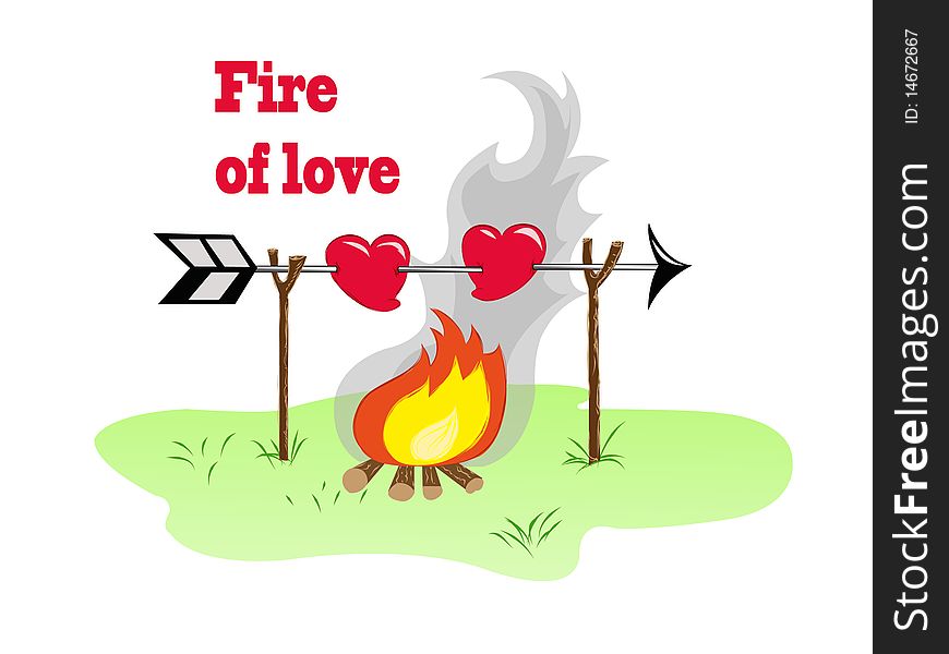 Two hearts above the fire. Two hearts above the fire