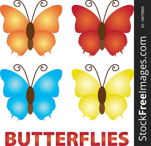 Set of four butterflies of different colors. Set of four butterflies of different colors