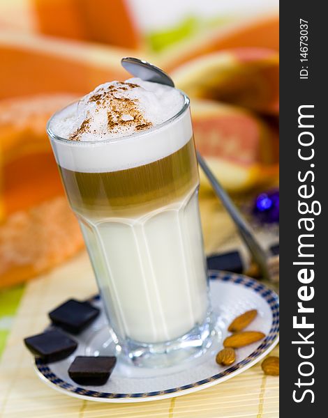 Big Glass,Coffee Latte Macchiato in a glass