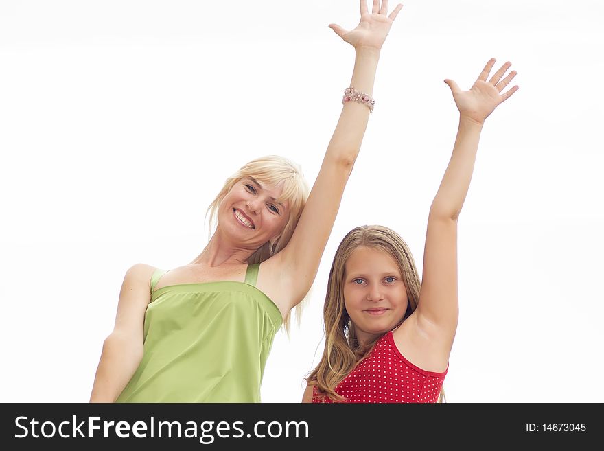 Mum with a daughter outdoor on background