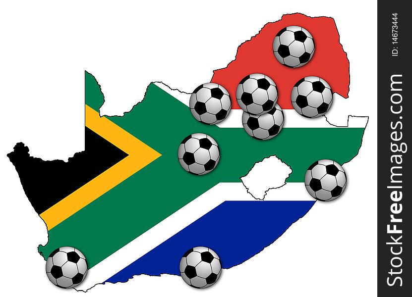 Map of rsa with balls in places of stadiums. Map of rsa with balls in places of stadiums