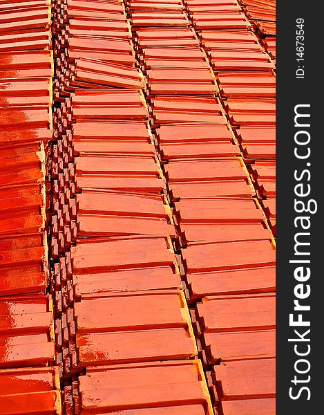 Detail of thousands of red roof tile