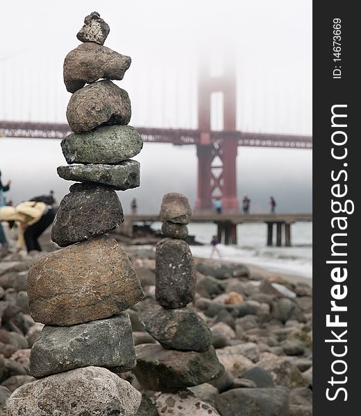 Stone pile by the Golden Gate in San Francisco, California