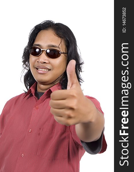 Long Hair Man With Sunglasses Give Thumb