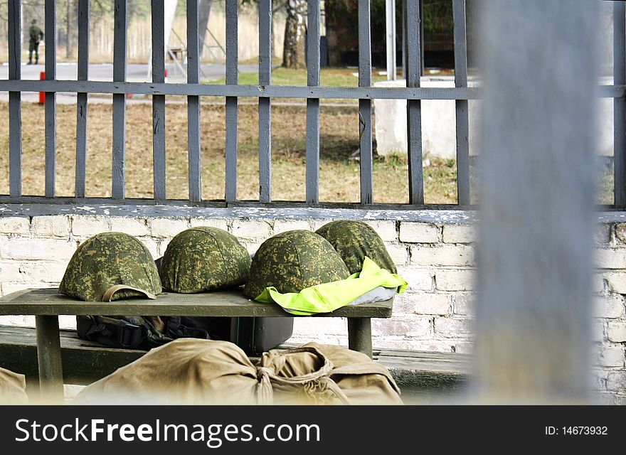 The combined military helmets.