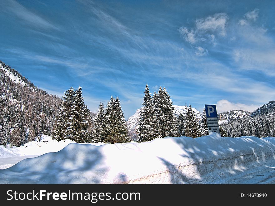 Snow On The Dolomites Mountains, Italy