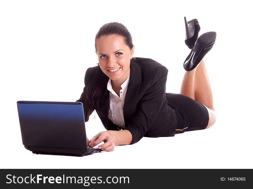 Woman with computer isolated photo. Woman with computer isolated photo