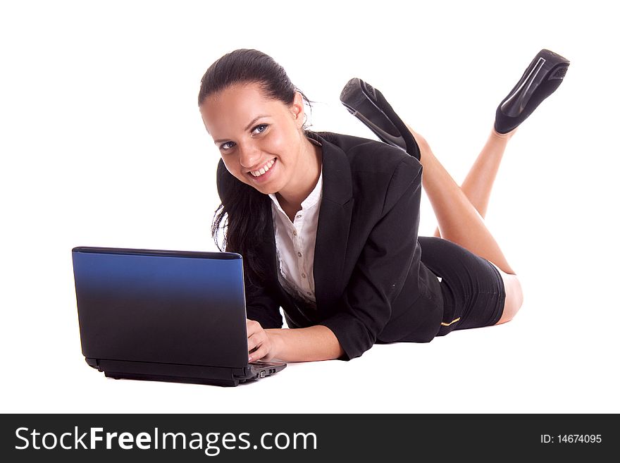 Woman with computer isolated photo