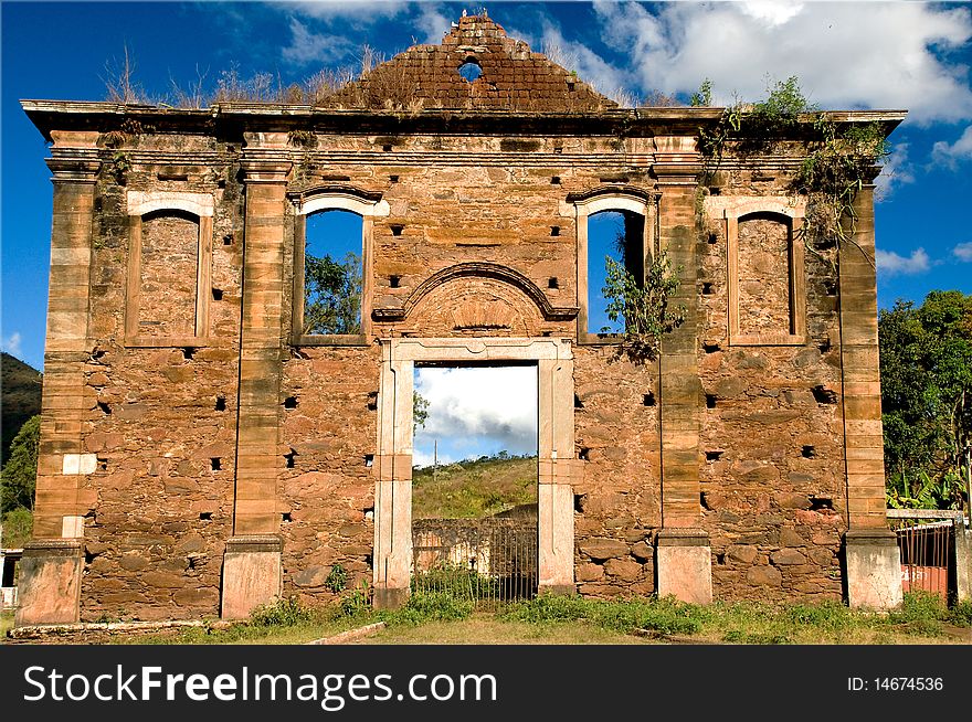 The famous ruins of the ancient church of Our Lady of Conception built by the Portuguese in 1716 and destroyed in a fire by slaves in 1800 during a dispute about a sculpted image of our lady of Conception, in a very far lands of Brazil. The famous ruins of the ancient church of Our Lady of Conception built by the Portuguese in 1716 and destroyed in a fire by slaves in 1800 during a dispute about a sculpted image of our lady of Conception, in a very far lands of Brazil.