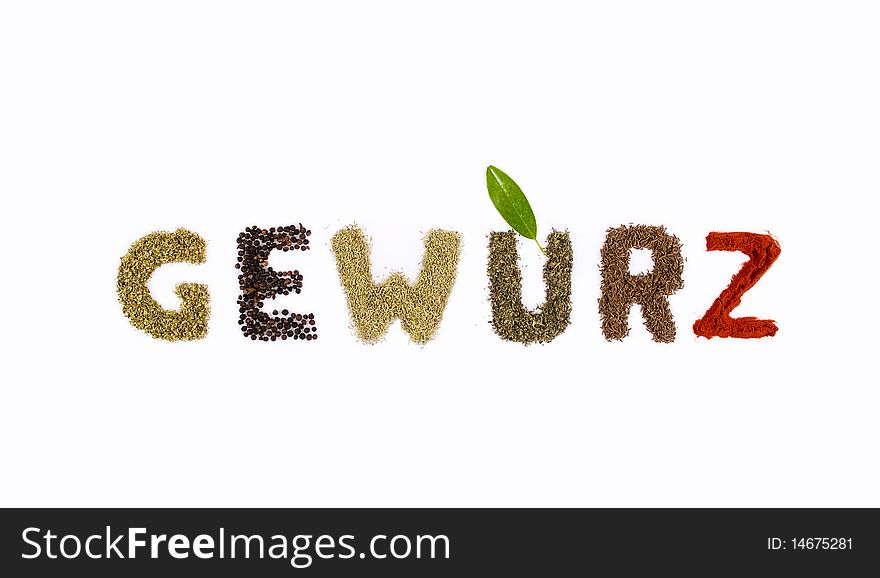 Zhe german word for spice, written with various spicery