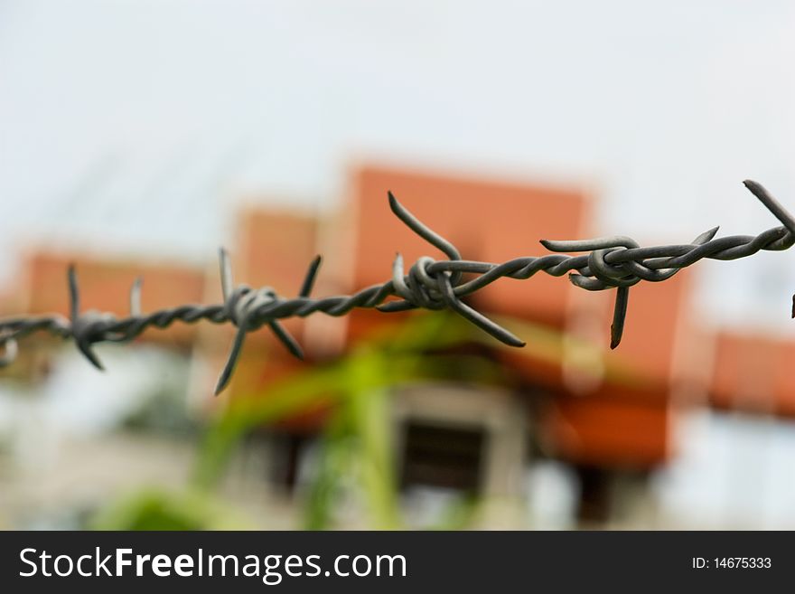 Barbed wire on blur background