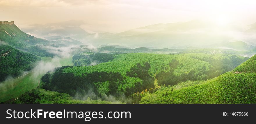 Beautiful morning in mountain. Composition of nature.