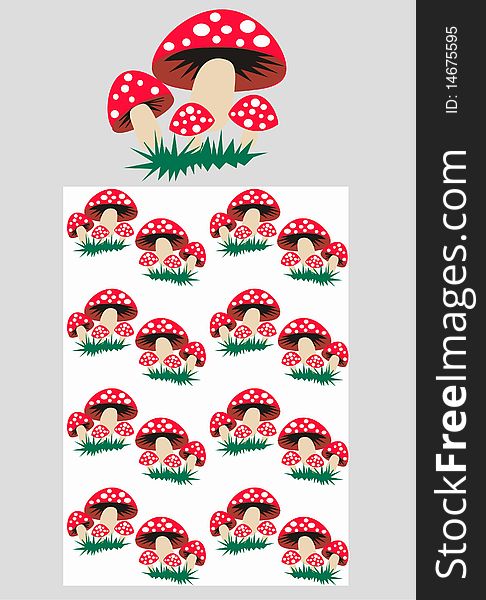 seamless mushroom pattern and one  placement pattern. seamless mushroom pattern and one  placement pattern