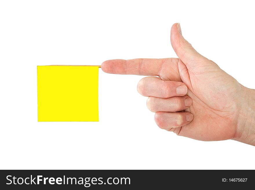Pointed finger with a blank yellow office note