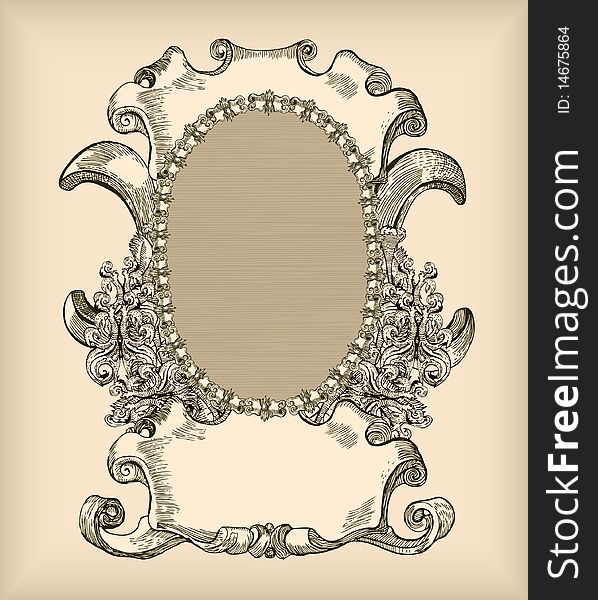 Rococo style vintage frame -drawing