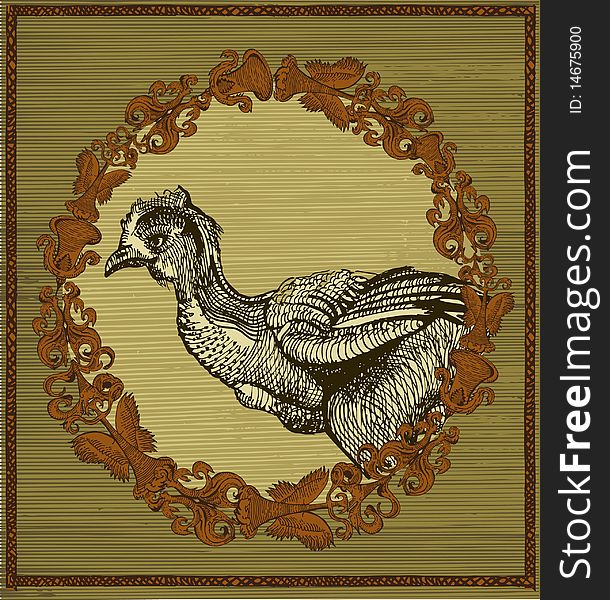 Hen in vintage frame