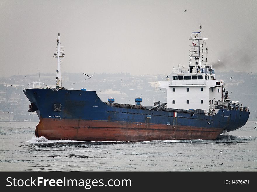 Turkey, Istanbul, an empty oil cargo ship in the Bosphorus Channel. Turkey, Istanbul, an empty oil cargo ship in the Bosphorus Channel