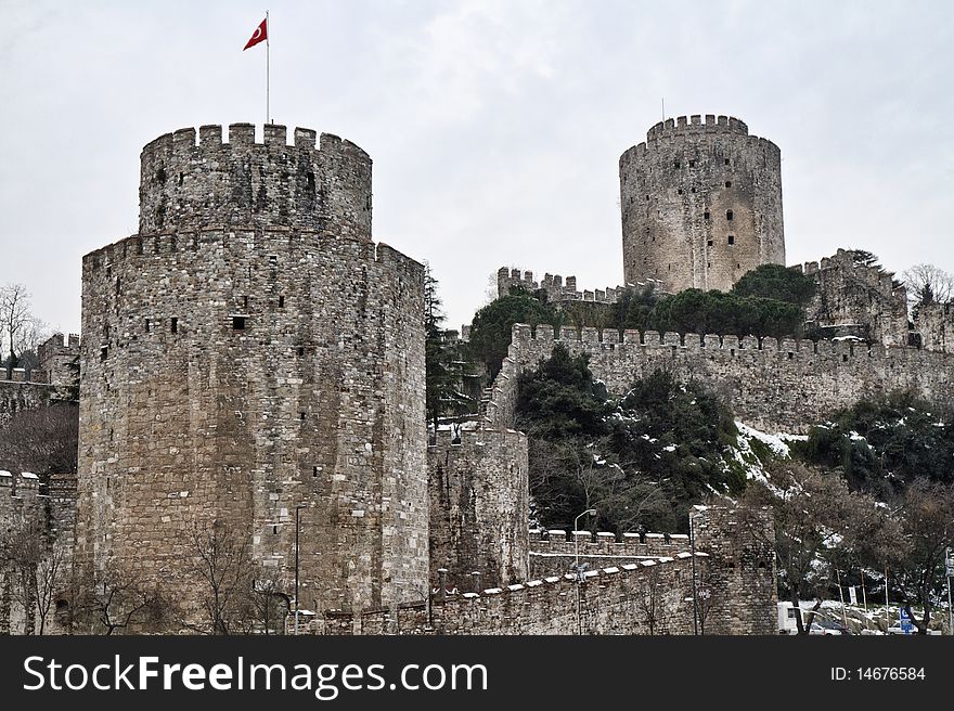 Turkey, Istanbul, the Rumeli Fortress seen from the Bosphorus Channel, built by Mehmet the Conqueror in 1452 to control and protect the Channel