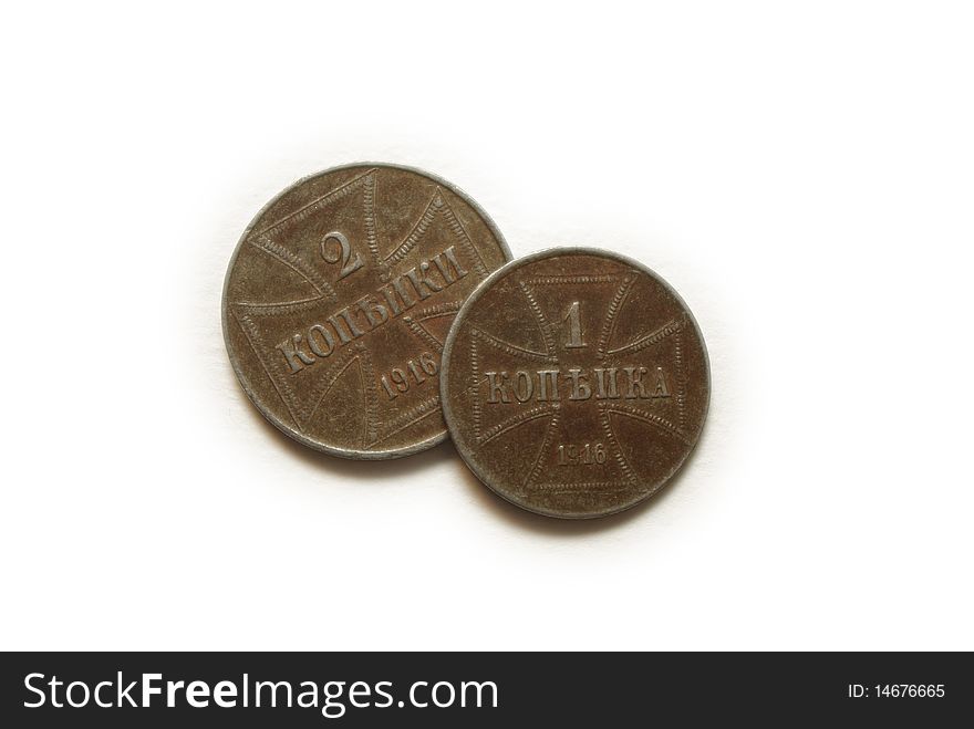 1916 two coins isolated on white background