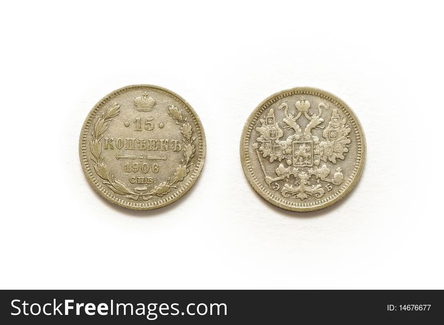 1906 silver coin of Russia isolated on white background