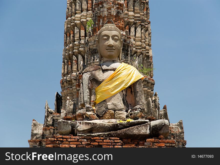 The old ruin image of buddha at Chai Watthanaram  Temple,Ayutthaya,Thailand. The old ruin image of buddha at Chai Watthanaram  Temple,Ayutthaya,Thailand