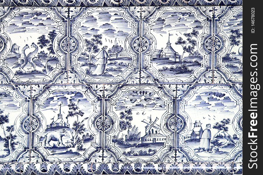 Fragment of tiled stove in Blue Room of Rundale's castle, Latvia. Dating around 1737. Fragment of tiled stove in Blue Room of Rundale's castle, Latvia. Dating around 1737.