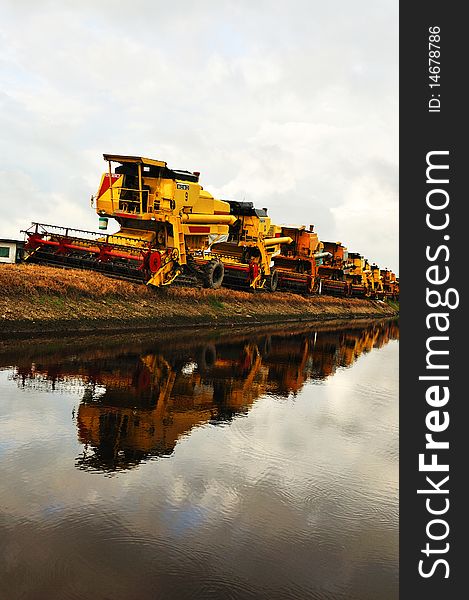 Paddy Field And Harvest Machine.