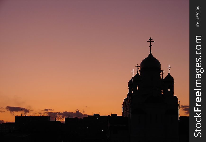 Silhouette Of Church At Sunset