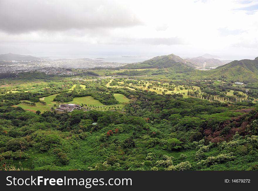 Famous Nuuanu Pali Lookout on the windward side of Oahu.