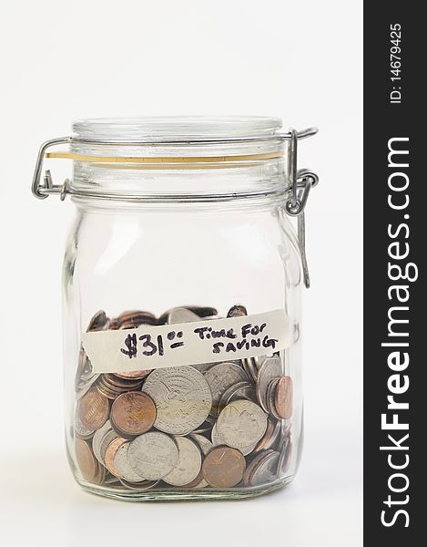 Time for saving, jar of US coins