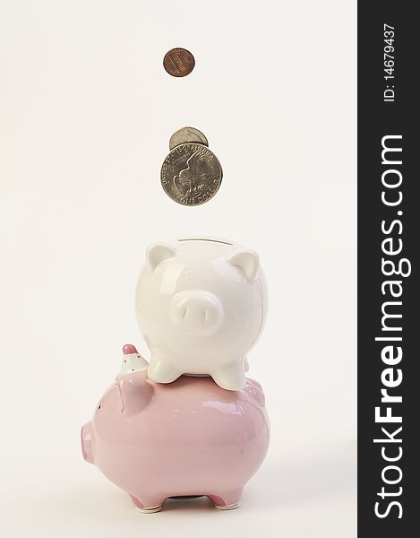 Piggy bank and falling coins