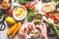 Cooking Healthy Vegetarian Food Background. Vegetables, Pesto And Fruits On White Background Stock Photography Cooking Healthy Vegetarian Food Background. Vegetables, Pesto And Fruits On White Background Stock Photography