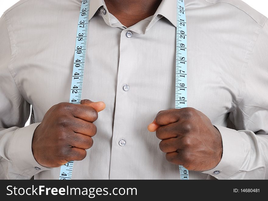 Black Business Man Wearing A Measuring Tape