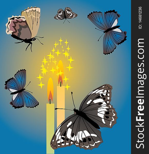 Illustration with butterflies and candles. Illustration with butterflies and candles