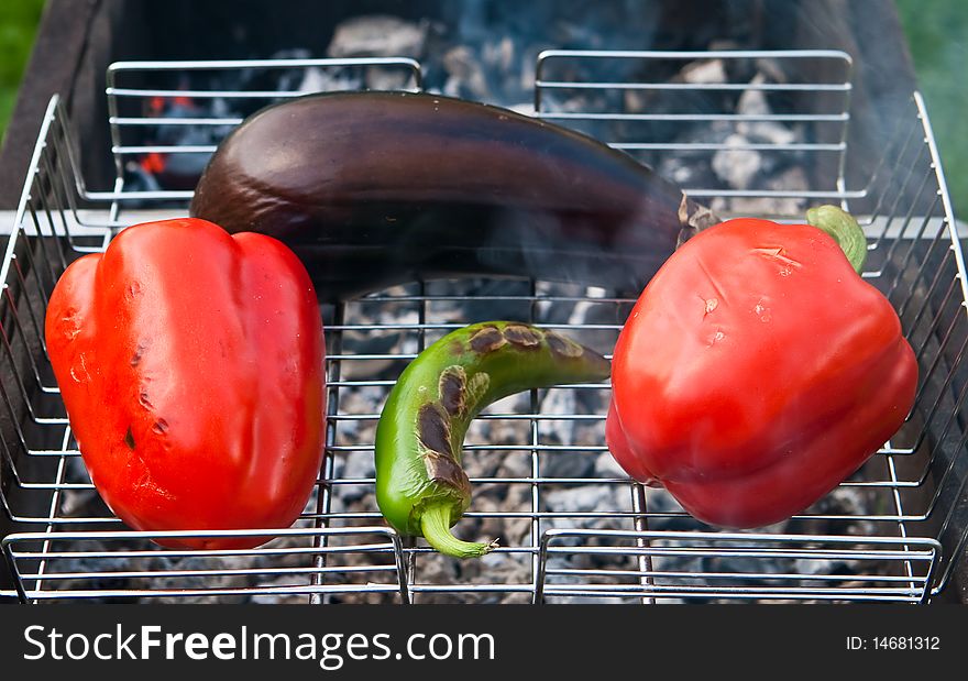 Baked vegetables on a grill