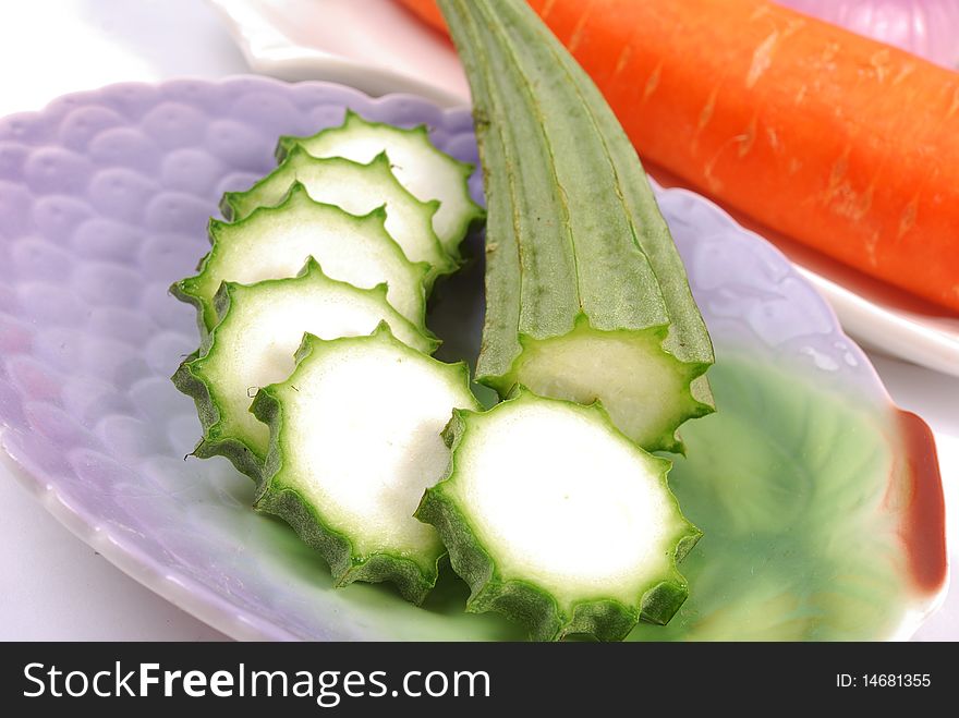 Vegetable: fresh loofah on a plate