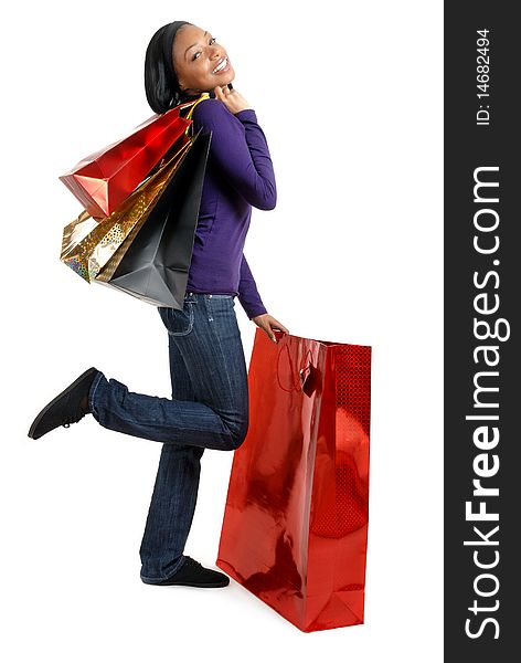 This is an image of a woman holding a shopping bag. This is an image of a woman holding a shopping bag.