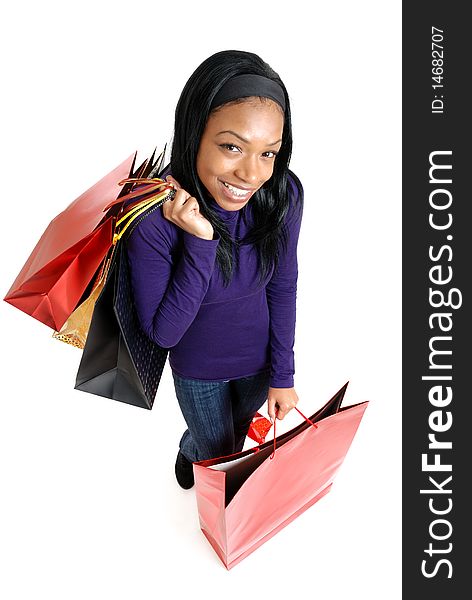 African American Woman With Shopping Bags