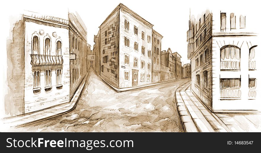 Painting of cosy streets (series A). Painting of cosy streets (series A)